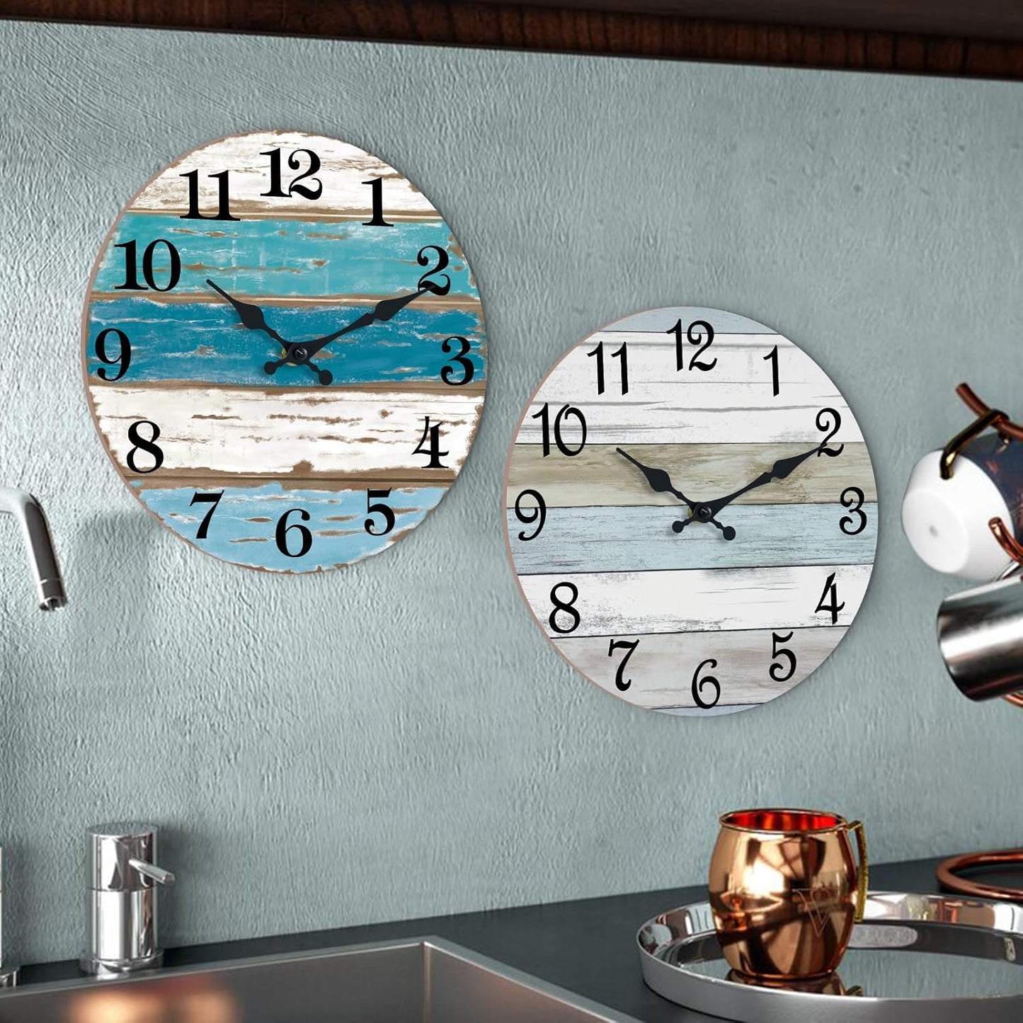 CHYLIN Wall Clock, Silent Non Ticking Battery Operated, Rustic Coastal Country Clock Decorative for Bathroom Kitchen Bedroom 8