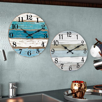CHYLIN Wall Clock, Silent Non Ticking Battery Operated, Rustic Coastal Country Clock Decorative for Bathroom Kitchen Bedroom 8