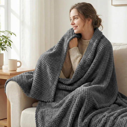 Exclusivo Mezcla Fleece Throw Blanket Extra Large, Super Soft and Warm Blankets for Couch, Sofa and Bed Waffle Textured, Cozy, Fuzzy and Lightweight (Slate Blue, 50x70 Inches)