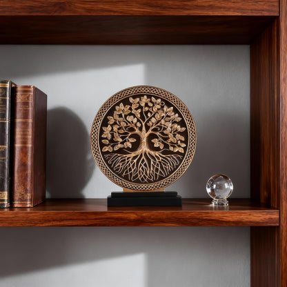DOVDOV Abstract Circular Tree of Life Decorative Sculpture, Black and Gold Home Decor, Modern Art Home Accent Suitable for Office Shelves, Coffee Tables, and Above Cabinet Decorative Statue.