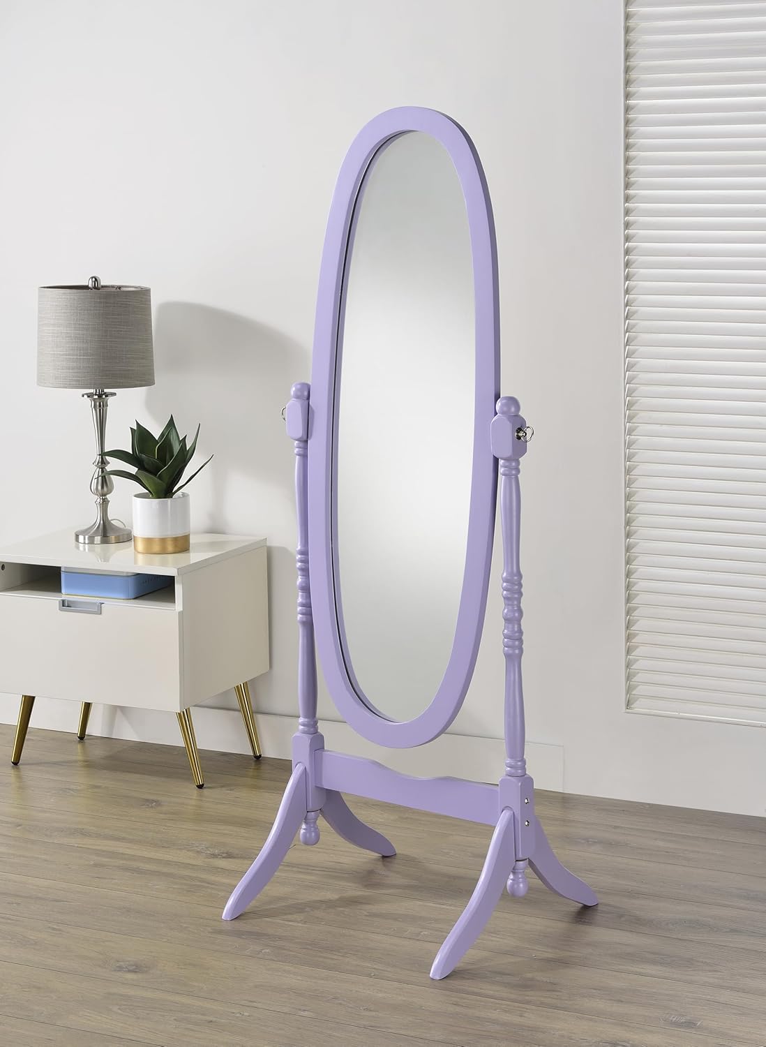 Roundhill Furniture Traditional Queen Anna Style Wood Floor Cheval Mirror, Cherry Finish