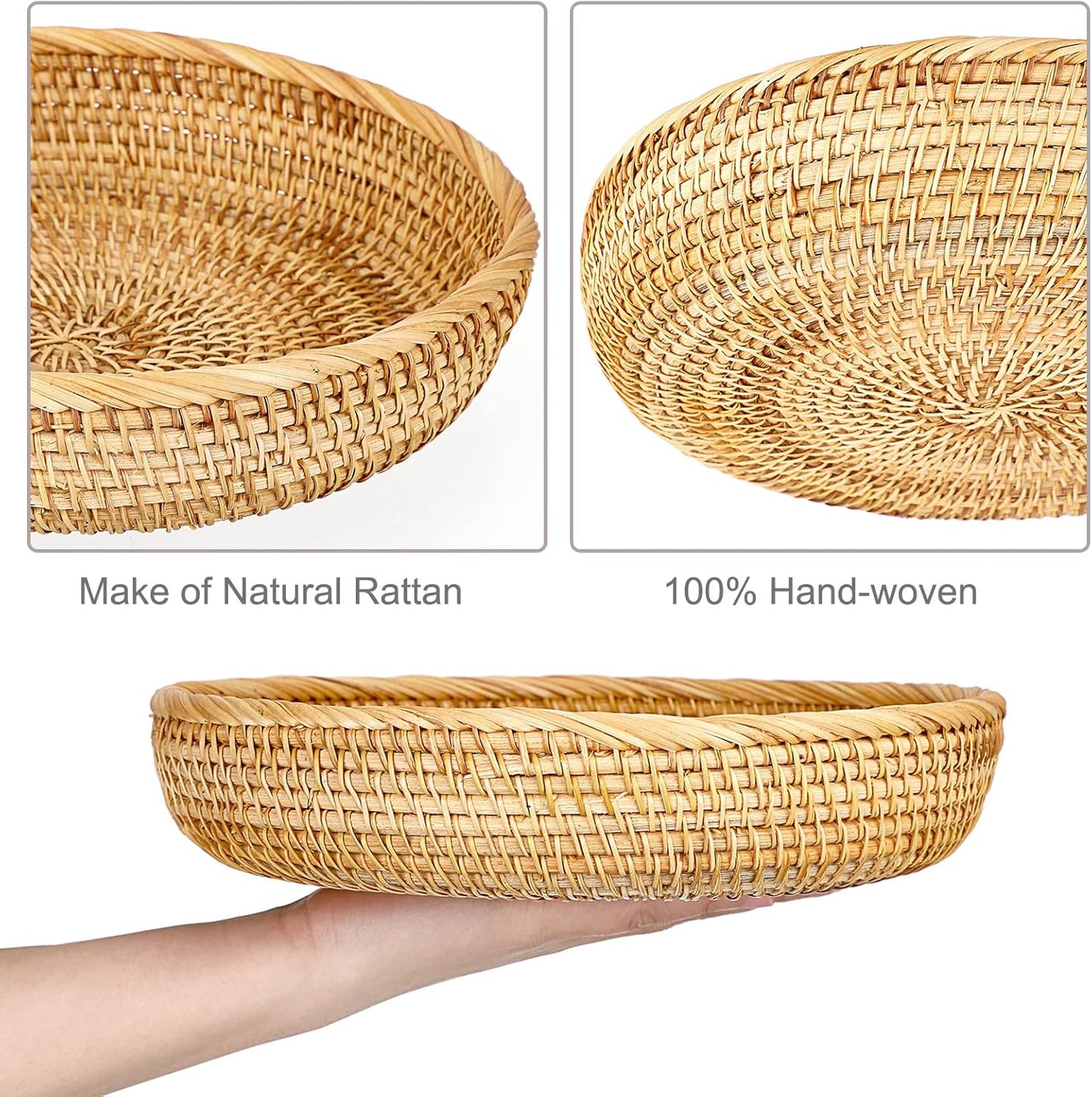 Hipiwe Small Key Basket Bowl for Entryway 7.6" Round Woven Wicker Basket Fruit Serving Tray Woven Basket Wall Decor Rattan Organizer Basket for Keys, Wallet,Whitewash