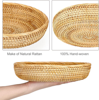 Hipiwe Small Key Basket Bowl for Entryway 7.6" Round Woven Wicker Basket Fruit Serving Tray Woven Basket Wall Decor Rattan Organizer Basket for Keys, Wallet,Whitewash