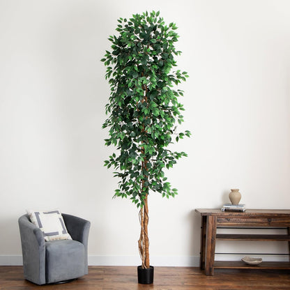 Nearly Natural 4ft Triple Trunk Ficus Silk Tree with Natural Wood Trunks and Dense Foliage, Mid-Size Faux Floor Plant for Home and Office