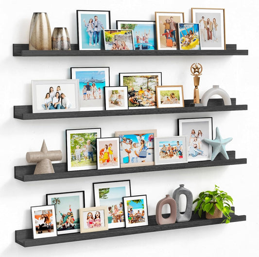 Forbena 48 Inch Floating Shelves for Wall Set of 4, Large White Picture Ledge Shelf for Living Room Photo Frames, Extra Long Wood Wall Shelves with Lip for Bedroom Hallway Office Nursery Kids Books
