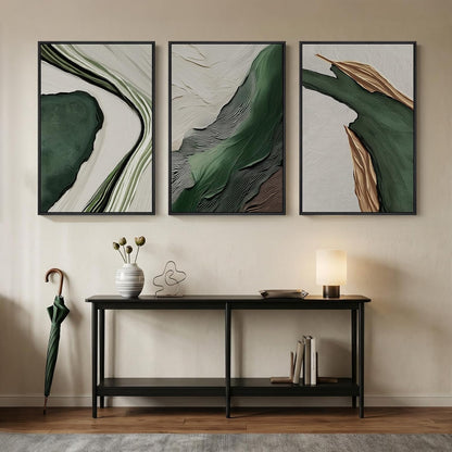 Large Framed Abstract Nature Landscape Wall Art for Living Room, Set of 3 Modern Canvas Prints Paintings Artwork for Walls, Green Lake Pictures for Hallway, Dining Room, Office Wall Decor 24x36 Inch