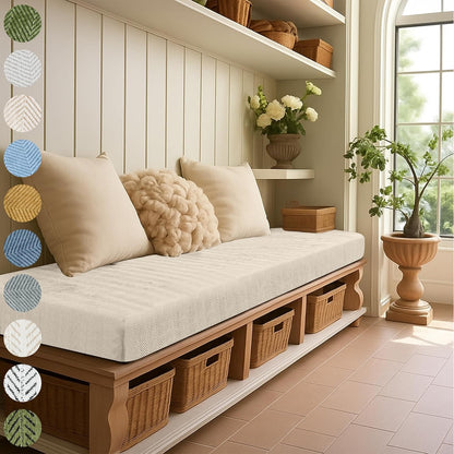 Custom Size Bench Cushion, Custom Bench Cushions for Indoor Furniture, 75D Foam Furniture Window Seat Cushion, Breakfast Nook, Mudroom, Banquette Bench Cushion, Non-Slip Bottom, Pipe Design