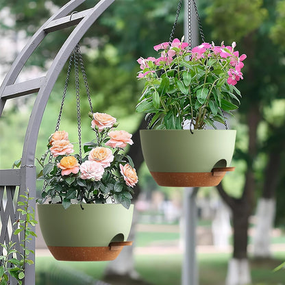 UOUZ Set of 3-10 Inch Self Watering Hanging Planters for Indoor Outdoor，Hanging Plant Pots with Drainage & Removable Tray, Hanging Pots Holder for Ivy, Pothos, Ferns, Balcony & Patio, Black with Brown