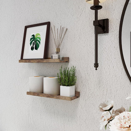 White Floating Shelves for Wall Decor, Wall Mounted Wood Storage Shelf for Bedroom, Living Room, Bathroom, Kitchen, Nursery, Display Picture Ledge Shelf with Lip Set of 2-14 Inches, White