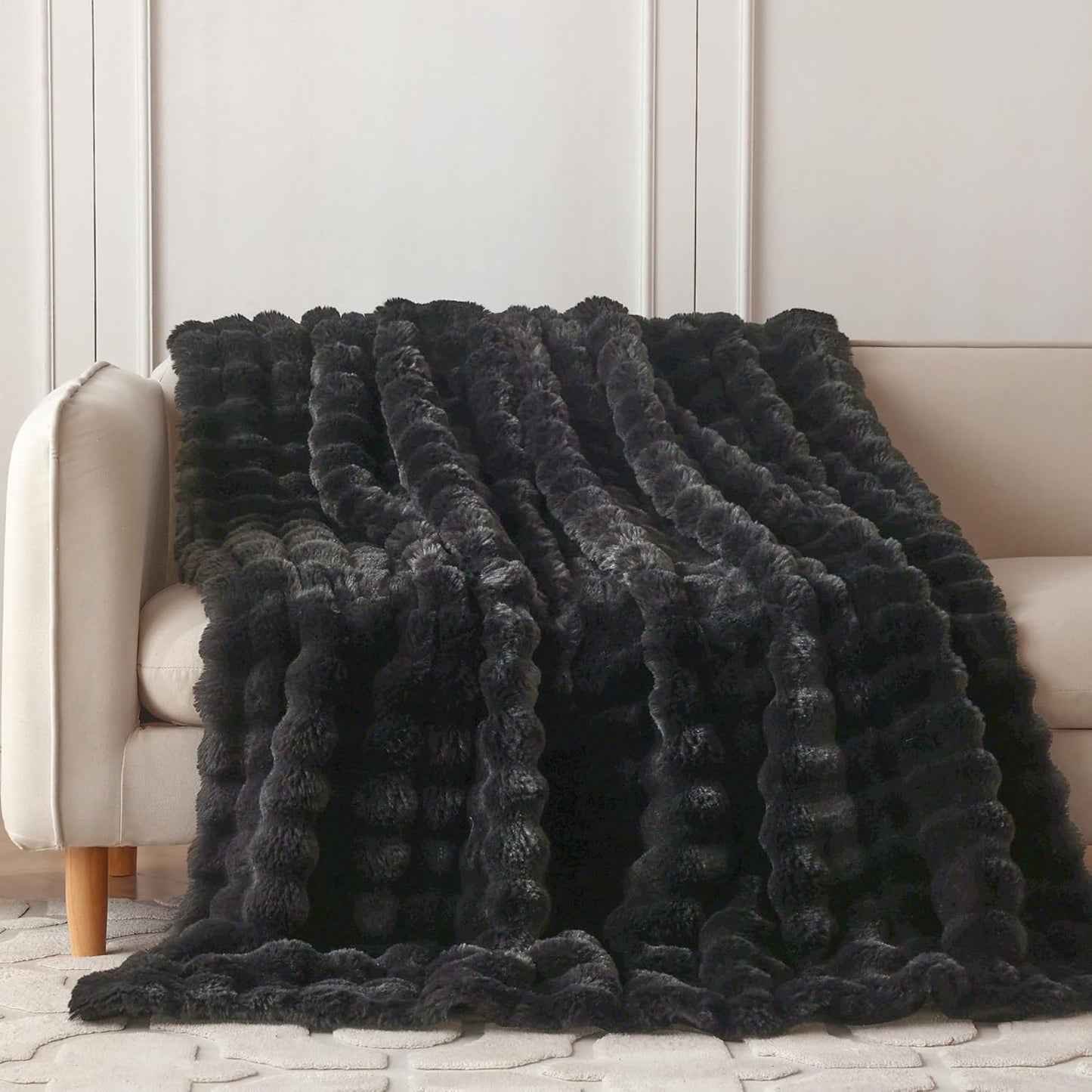COOVA Faux Fur Throw Blanket for Couch, Cozy Soft and Fuzzy Plush Rabbit Fur Bubble Blanket for Sofa Bedroom Living Room, 50x60 Inches Tie Dye Brown