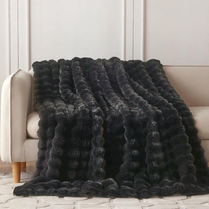 COOVA Faux Fur Throw Blanket for Couch, Cozy Soft and Fuzzy Plush Rabbit Fur Bubble Blanket for Sofa Bedroom Living Room, 50x60 Inches Tie Dye Brown