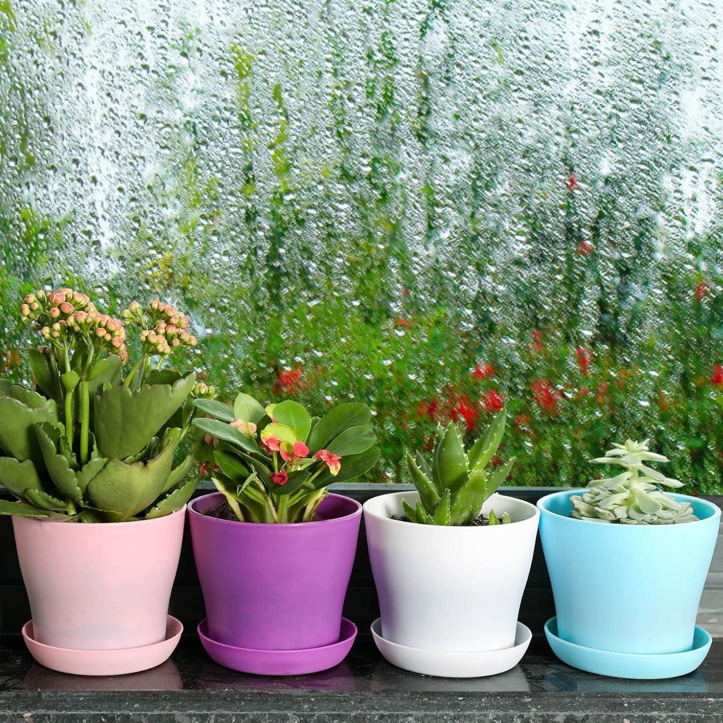 TDHDIKE 10 Pcs Plastic Planters Indoor Pots, Mini Flower Seedlings Nursery Flower Pot with Pallet, Modern Decorative Gardening Containers