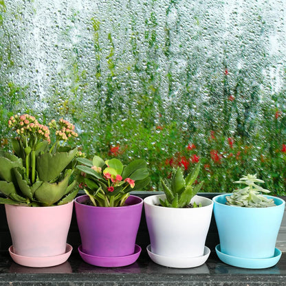 TDHDIKE 10 Pcs Plastic Planters Indoor Pots, Mini Flower Seedlings Nursery Flower Pot with Pallet, Modern Decorative Gardening Containers