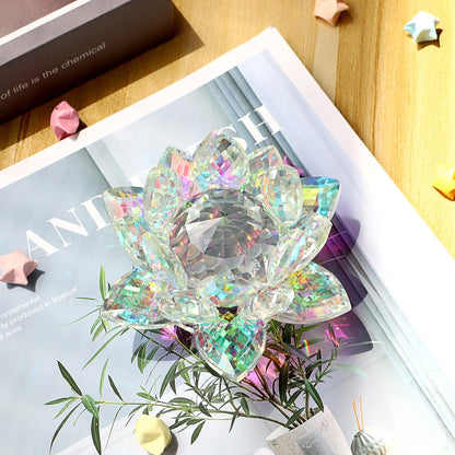 OwnMy 3 Inch Sparkle Crystal Lotus Flower Figurines Decorative Lotus Flower Ornament, Glass Lotus Feng Shui Decor Crystal Flower Paperweight for Home Office Tabletop Centerpieces