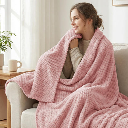 Exclusivo Mezcla Fleece Throw Blanket Extra Large, Super Soft and Warm Blankets for Couch, Sofa and Bed Waffle Textured, Cozy, Fuzzy and Lightweight (Slate Blue, 50x70 Inches)