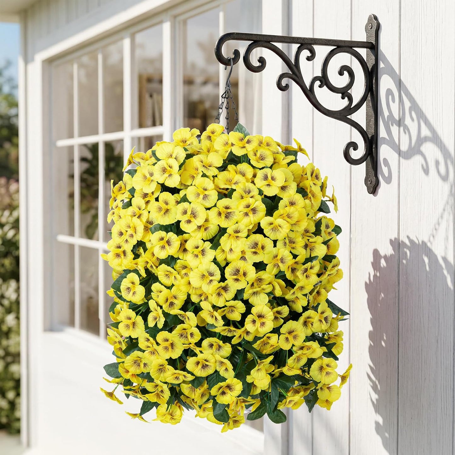 HyeFlora Artificial Flowers for Outdoors, 2pcs Faux Silk Pansies Flowers UV Resistant Fake Hanging Flower Plants for Outside Planters Porch Yard Patio Window Box (Mix Purple)