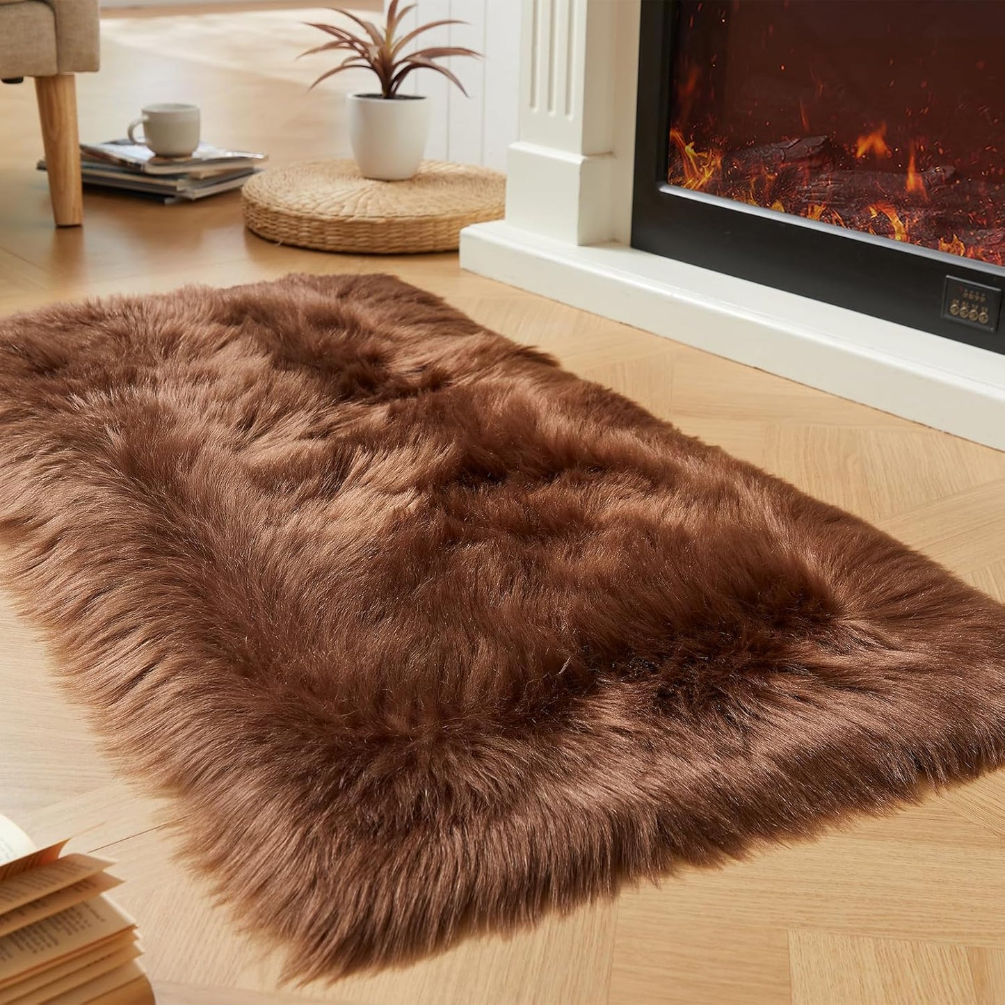 EasyJoy Ultra Soft Fluffy/Fuzzy Shaggy Area Rug Faux Fur Chair Cover Seat Pad for Bedroom Floor Sofa Living Room (2 x 6 ft Sheepskin, Beige)