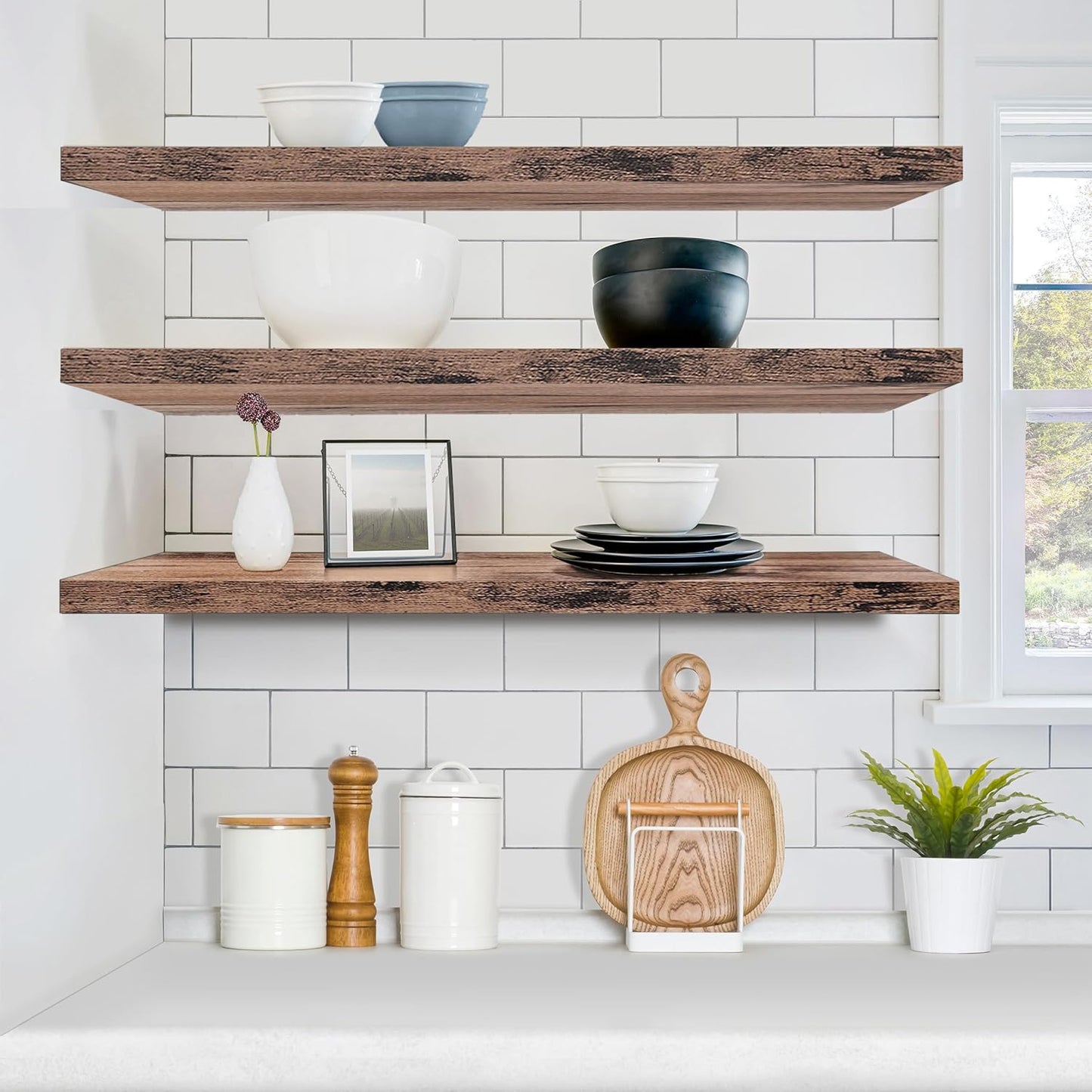 Sorbus Floating Shelves for Wall - 48 Inch Long Bathroom Shelves, Wall Decor for Bedroom, Kitchen, Living Room & Book Storage - Mounted Floating Shelf with Invisible Brackets (Maple Wood, 2 Pack)