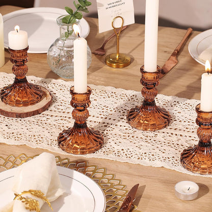 DARJEN Candlestick Holders Set,12Pcs 4" H Taper Candle Holders Bulk, Clear Glass Candle Holders for Wedding, Spring Party, Romantic Dinner, Festival & Windowsill Decor