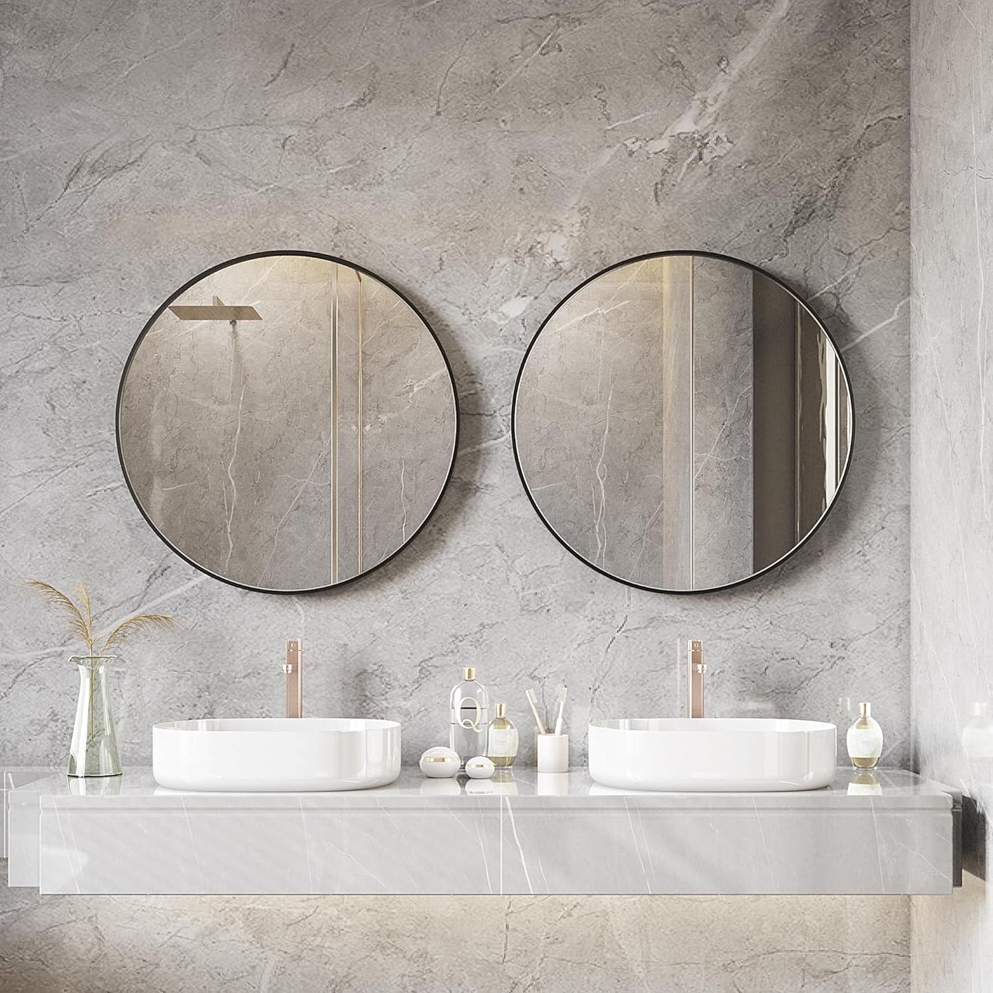 Itrue 12 Inch Small Round Decorative Wall Mirror, HD Silver-Coated Glass with Brushed Black Metal Frame, Minimalist Modern Accent Mirror for Vanity, Narrow Walls, Bathroom, Bedroom & Entryway