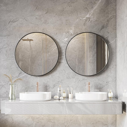 Itrue 12 Inch Small Round Decorative Wall Mirror, HD Silver-Coated Glass with Brushed Black Metal Frame, Minimalist Modern Accent Mirror for Vanity, Narrow Walls, Bathroom, Bedroom & Entryway