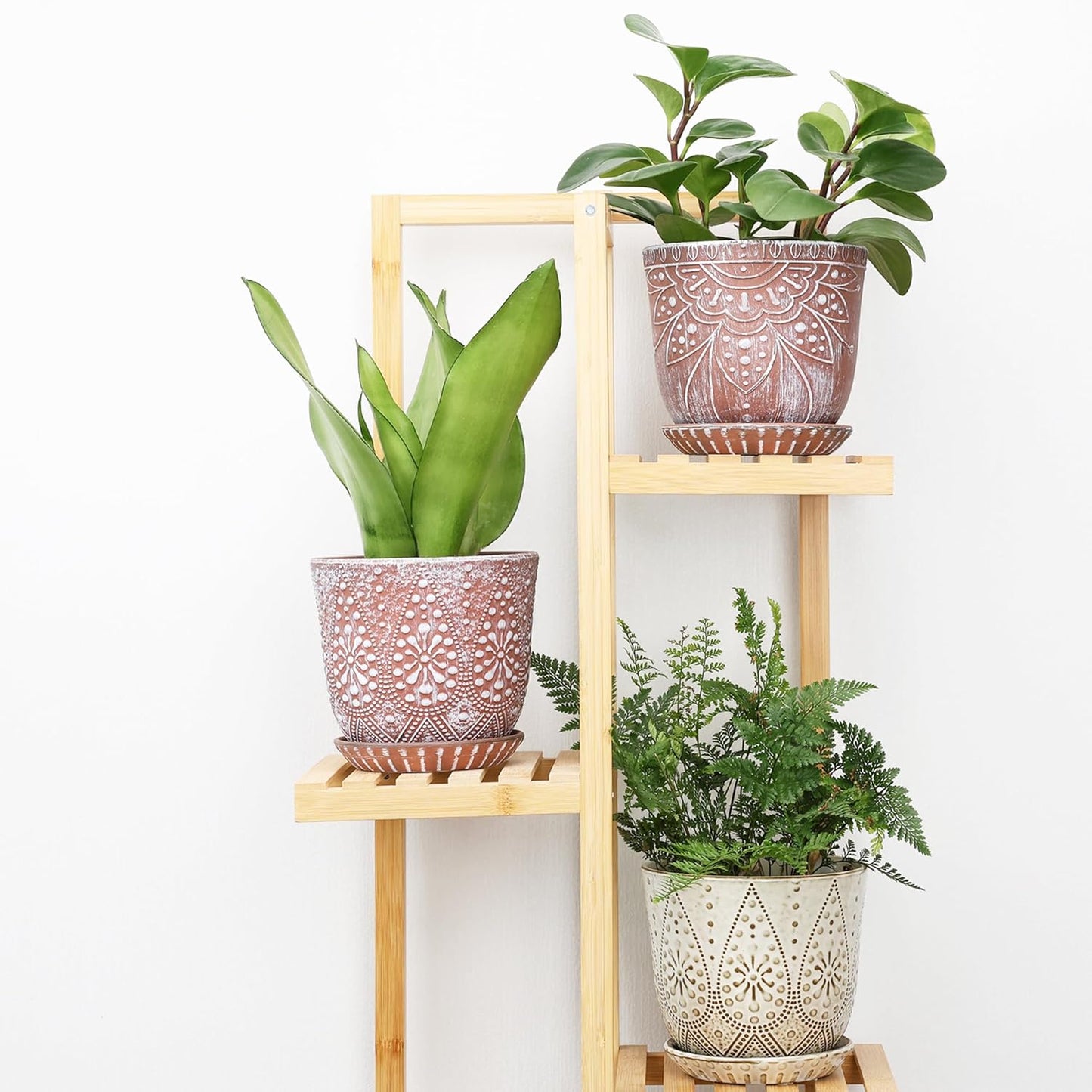 Gepege 6 Inch Beaded Ceramic Planter Set of 2 with Drainage Hole and Saucer for Plants, Indoor-Outdoor Large Round Succulent Orchid Flower Pot (Smoked Gray, Inner-pots not Larger Than 5 Inch)