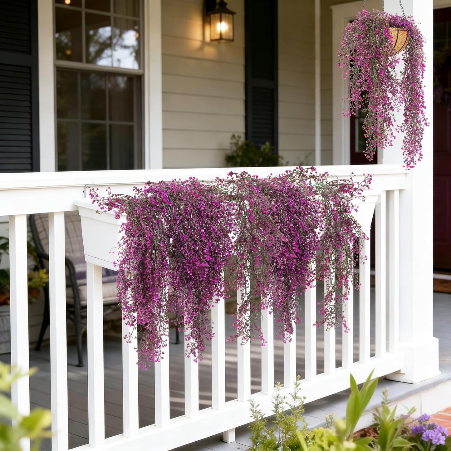 RECUTMS Fake Hanging Plants Artificial Ferns for Outdoor Hanging Faux Plants Vine Ivy Faux Fern Hanging Vines Wall Plants for Home Garden Party Wedding Decor (White 4P)