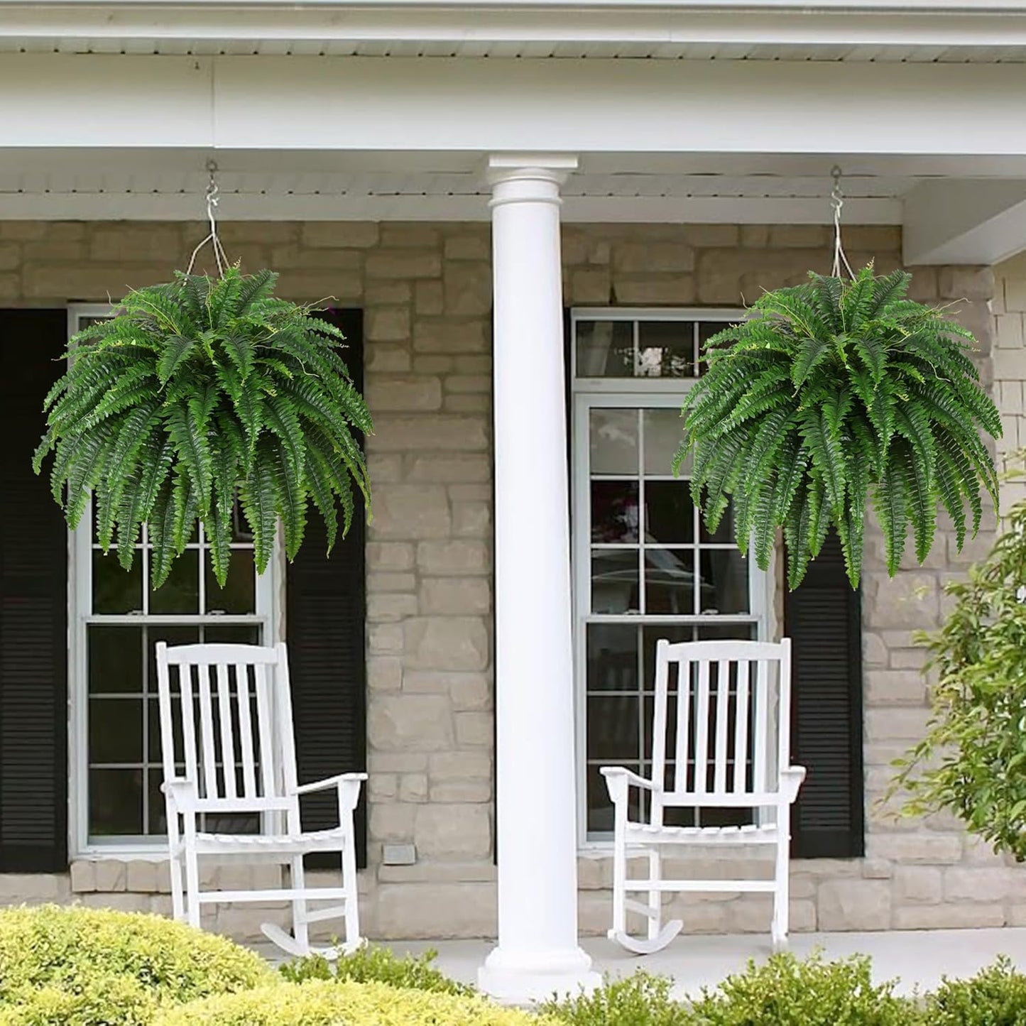 Dkaltm Artificial Boston Fern Bush- Set of 2 Large Artificial Ferns for Outdoors, 45Inch Large Faux Ferns, Suitable for Office & Living Room Decor, 55Branches for Each Bouquet