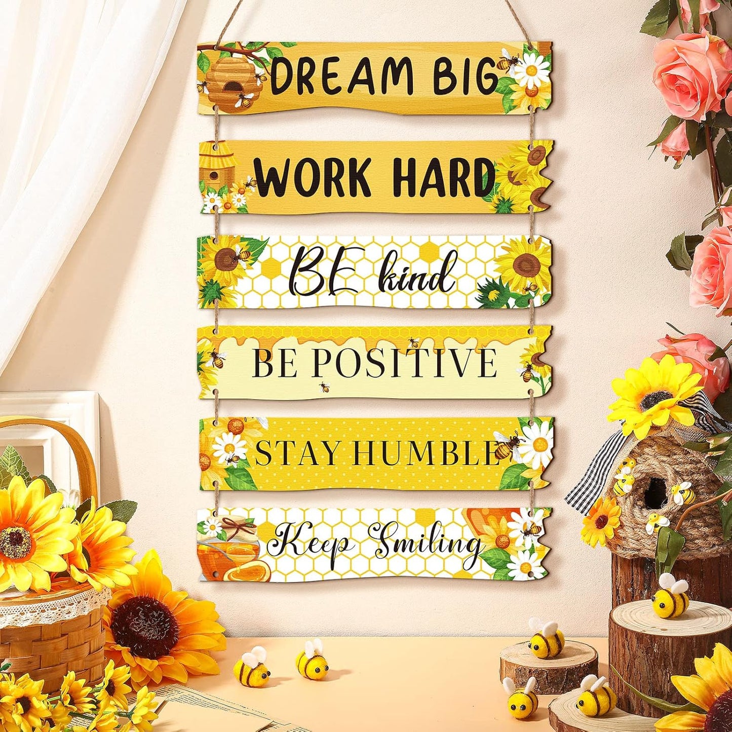 6 Pieces Rustic Wall Hanging Plaque Sign Inspirational Wall Art Farmhouse Wooden Door Signs Positive Plaque with Quotes Motivational Quote Decor for Office Bedroom Living Room(Retro Style)