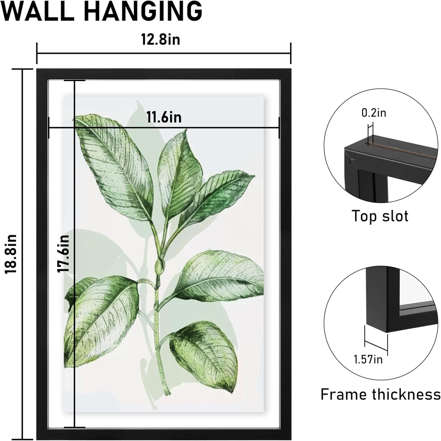 CORE ART 8x10 Floating Picture Frame,Double Plexglass Floating Frame for 5x7,4x6 Pictures,Wall or Tabletop Display,Black