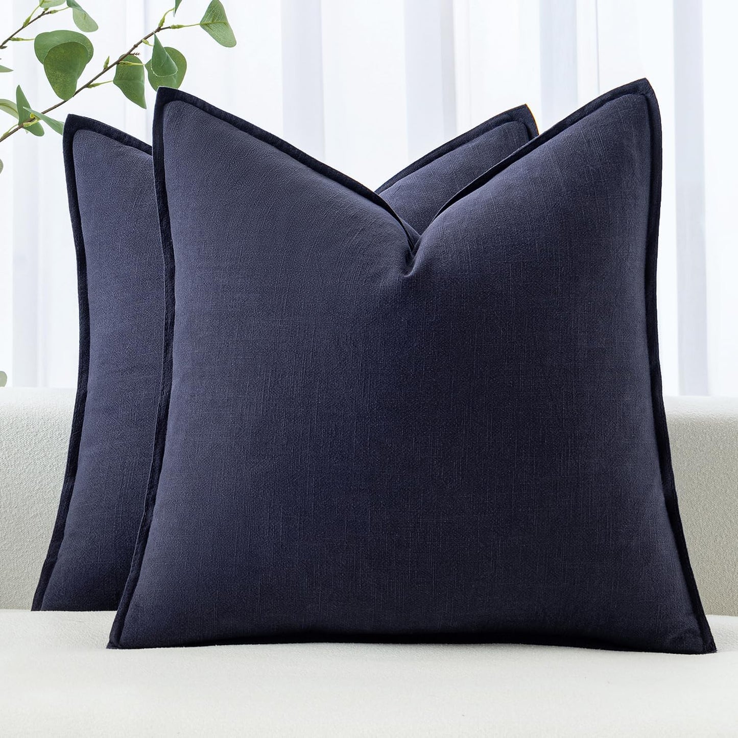 MIULEE Decorative Linen Euro Sham Pillow Covers 26x26 Cream White Boho Farmhouse Neutral Couch Throw Pillows for Bed Pack of 2 Accent Modern Pillowcase Sofa Livingroom Home Decor
