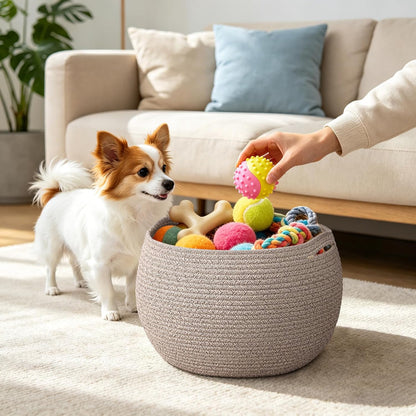 Goodpick Wicker Storage Basket for Living Room, Small Round Woven Basket for Toys, Towel, Bedroom, Children Corner Decoration Plant Baskets Indoor, Jute, 10"D x 8.3"H
