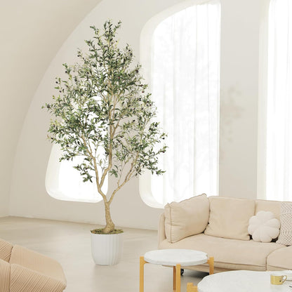 LYERSE Olive Trees Artificial Indoor - Faux Olive Tree 7ft with Large Olive Branches and Lifelike Fruits - Fake Olive Tree for Modern Home Office House Living Room Decor
