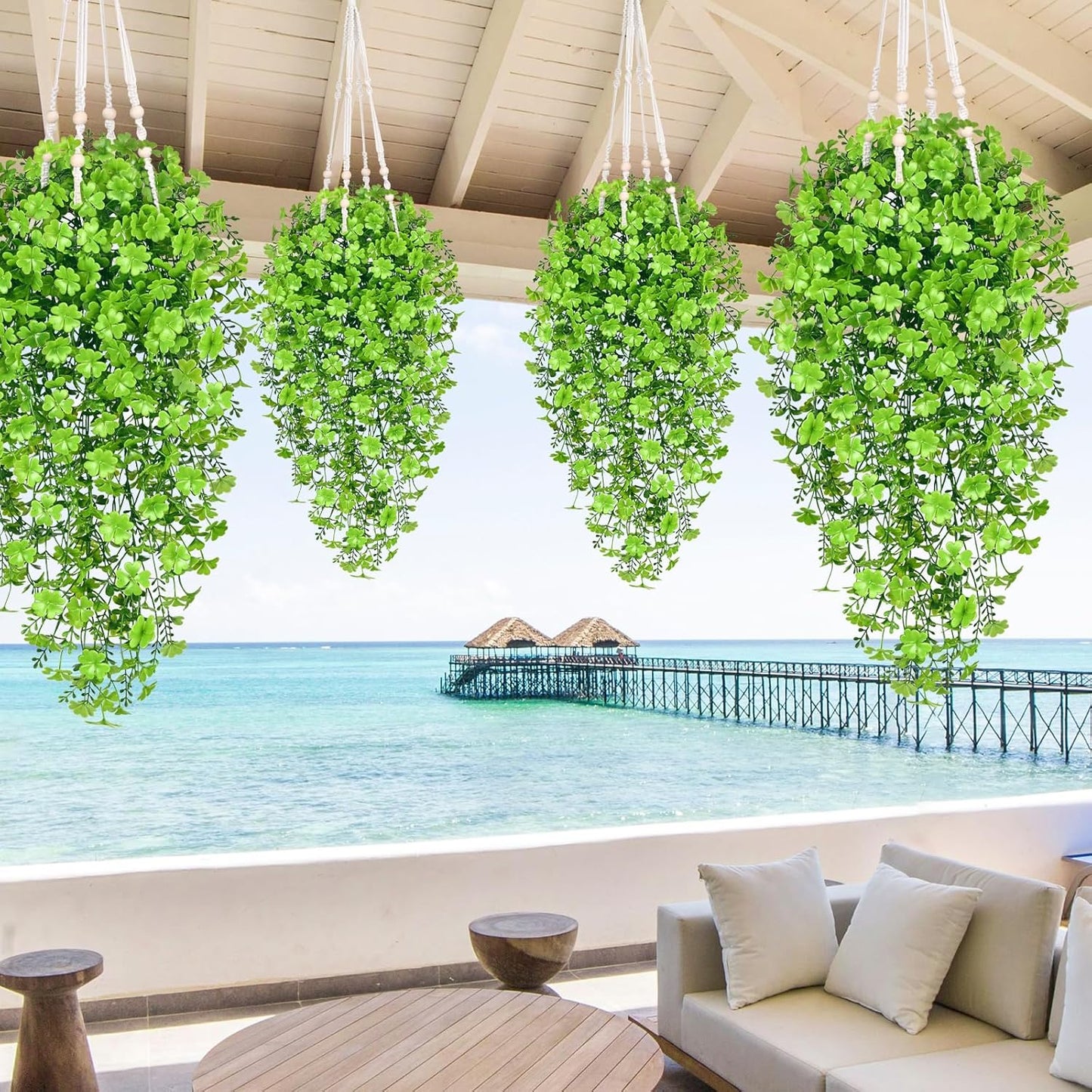 Waipfaru 4Pcs Fake Hanging Plants 2.7ft Fake Plants Eucalyptus Leaves UV Resistant Fake Vines Ivy Artificial Plants Outdoor Faux Plants Indoor Bedroom Living Room Boho Wall Porch Shelf Decor