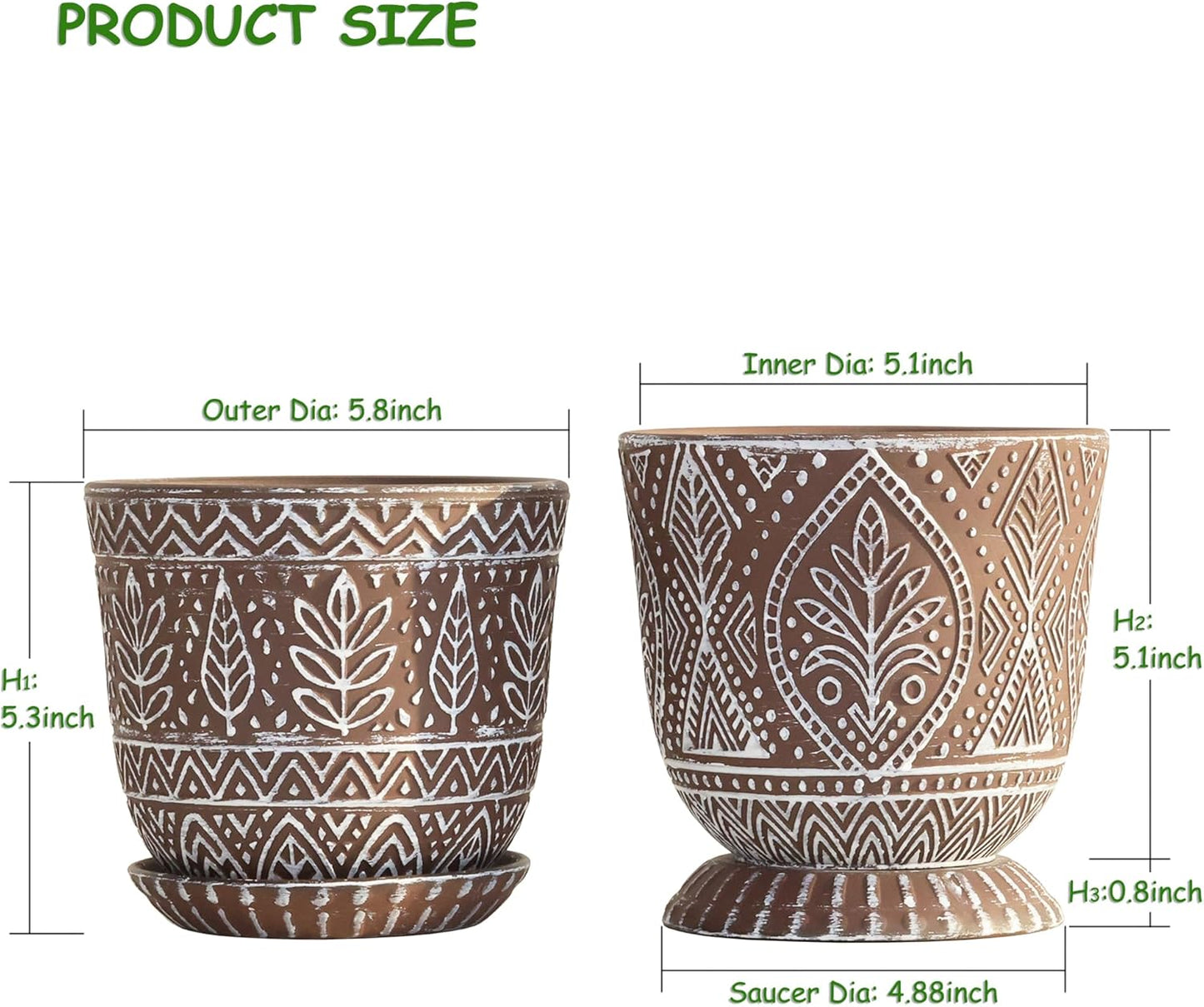 Gepege 6 Inch Beaded Ceramic Planter Set of 2 with Drainage Hole and Saucer for Plants, Indoor-Outdoor Large Round Succulent Orchid Flower Pot (Smoked Gray, Inner-pots not Larger Than 5 Inch)
