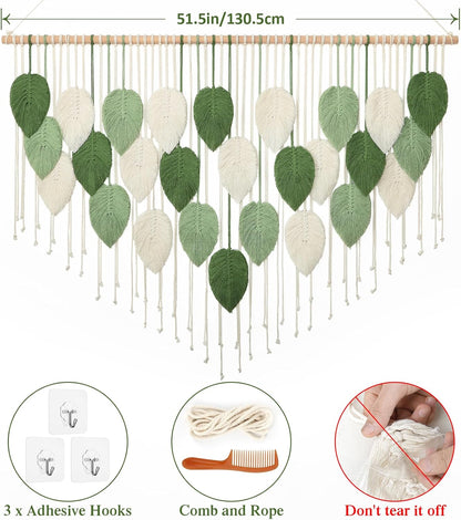 Weldomcor Large Macrame Wall Hanging Boho Home Decor, Handmade Bohemian Woven Leaves Macrame Tapestry Modern Aesthetic Chic Wall Art Decorations for Bedroom Living Room Nursery Office 39" W x 29.5" L