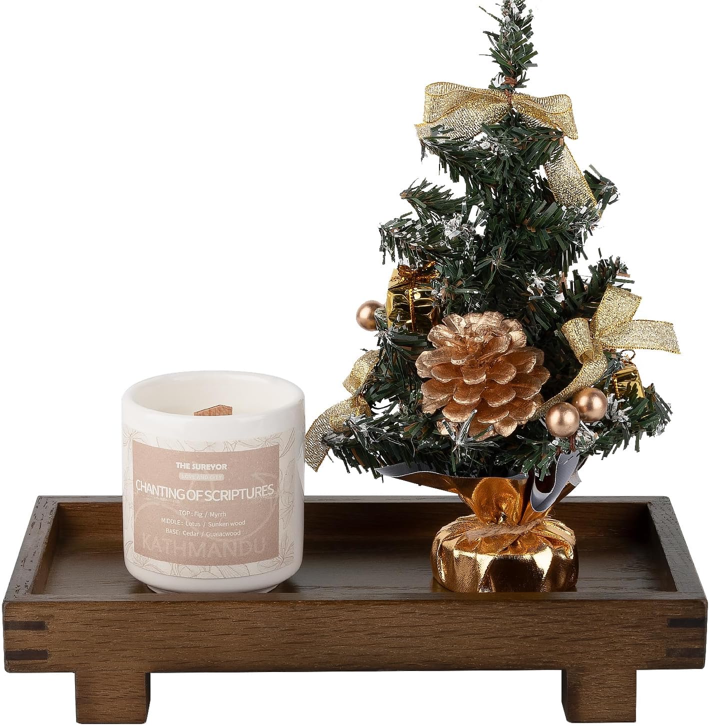 Decorative Tray Small Pedestal Stand Farmhouse Bathroom Decor Wooden Riser Display Stand for Vanity, Kitchen Countertop, Sink, 9.4 * 4.7 White