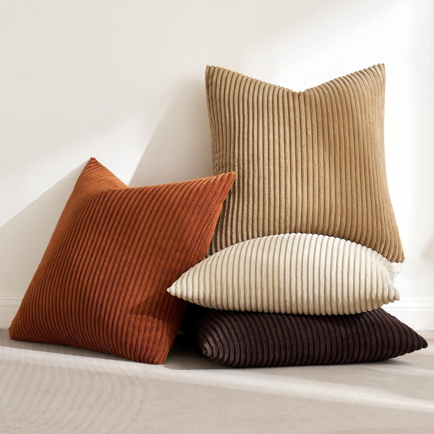 MIULEE Boho Farmhouse Sage Green Throw Pillow Covers 18x18 Inch Set of 4 Mordern Nordic Cushion Covers Soft Corduroy Spring Home Decor for Couch Bed Sofa Living Room Forest Green