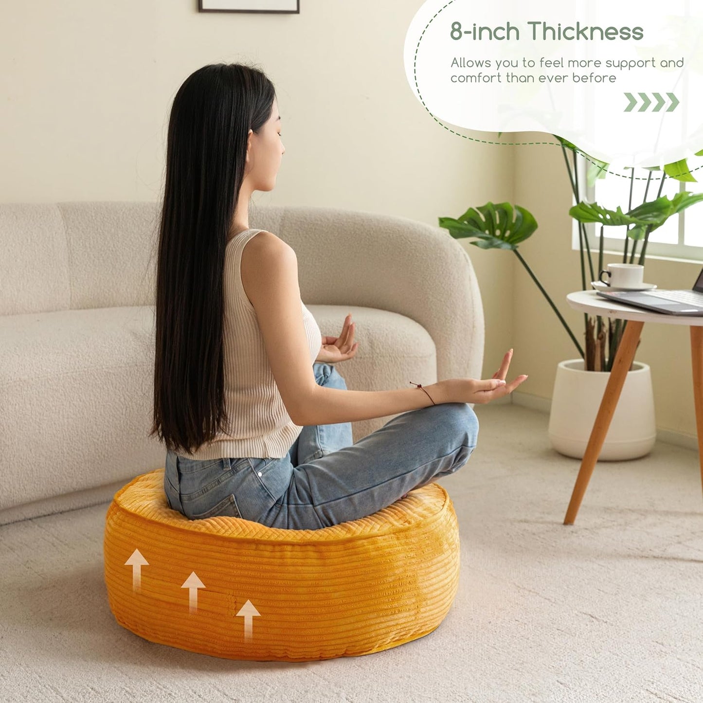 HIGOGOGO 6" Extra Thick Floor Pillow Cushion for Adults, Meditation Cushion Pillow, Large Square Floor Sitting, Tufted Corduroy Cover, for Tatami Living Room or Yoga, 22x22 Inch, 2Pack, Dark Grey