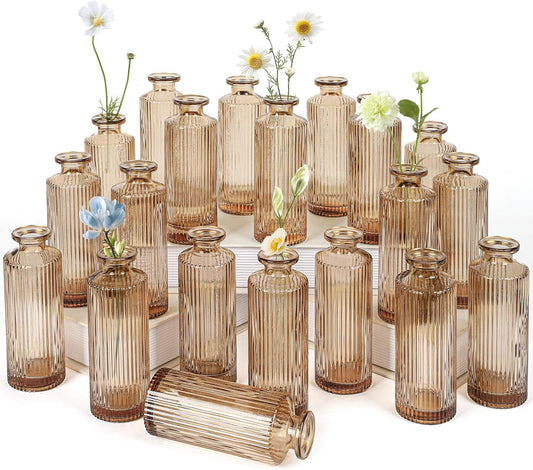 Glass Bud Vases Set of 20, Living Bud Vases, Small Bud Vase in Bulk, Mini Flowers Vases for Centerpiece, Vintage Decorative Vase Set for Table Decorations, Wedding Reception, Home Decor (Clear)
