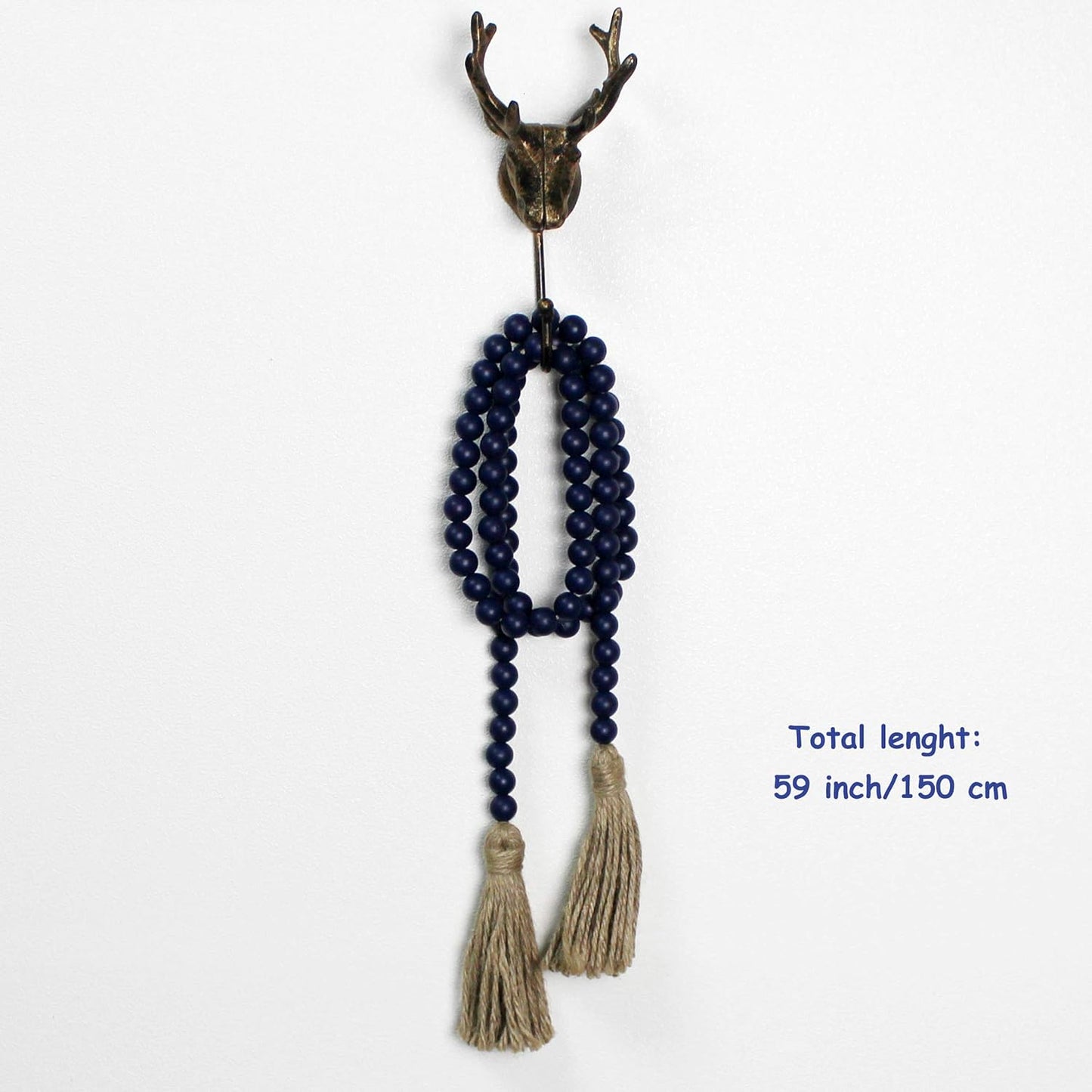 CVHOMEDECO. Wood Beads Garland with Tassels Farmhouse Rustic Wooden Prayer Bead String Wall Hanging Accent for Home Festival Decor. Mix Distressed