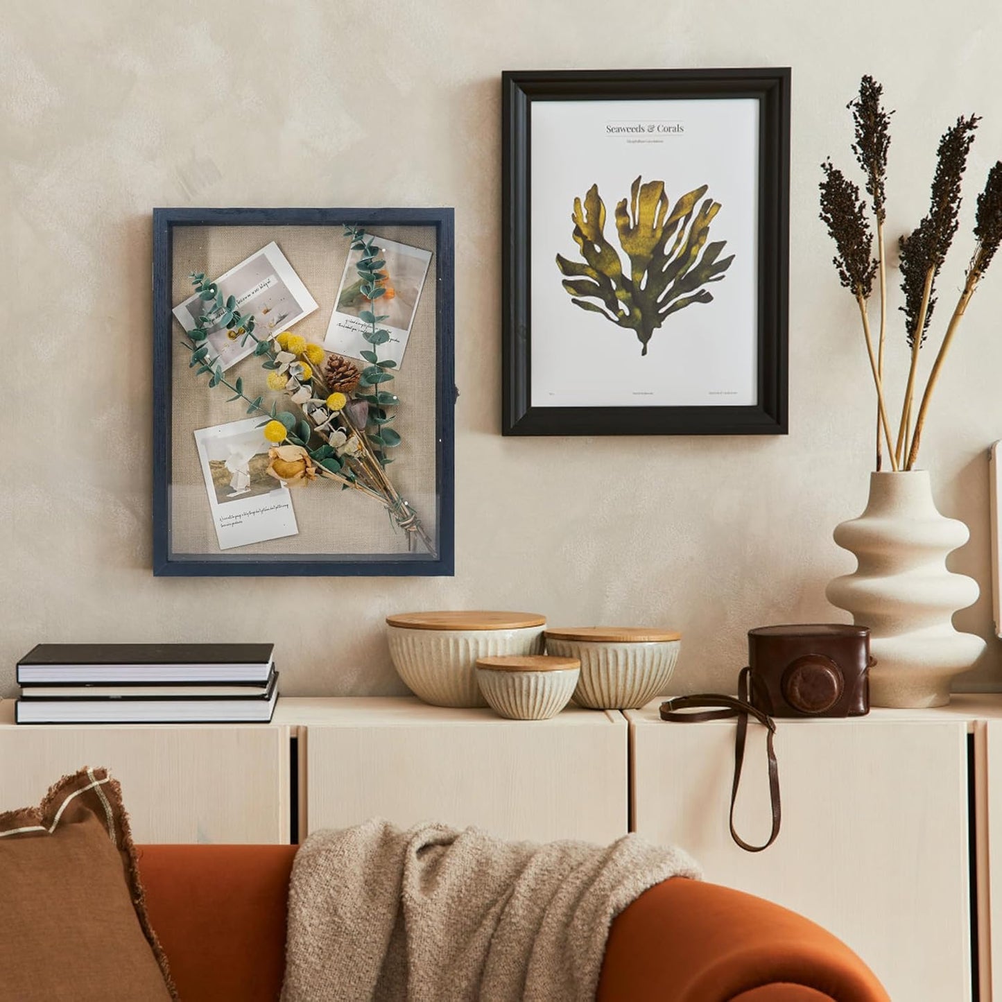 GraduationMall 13x16 Wood Shadow Box Frame Glass Door Display Case with Linen Back and 6 Stick Pins,1.5 inches Interior Depth,Ideal for Memorabilia Pictures Flowers Medals Tickets Rustic White