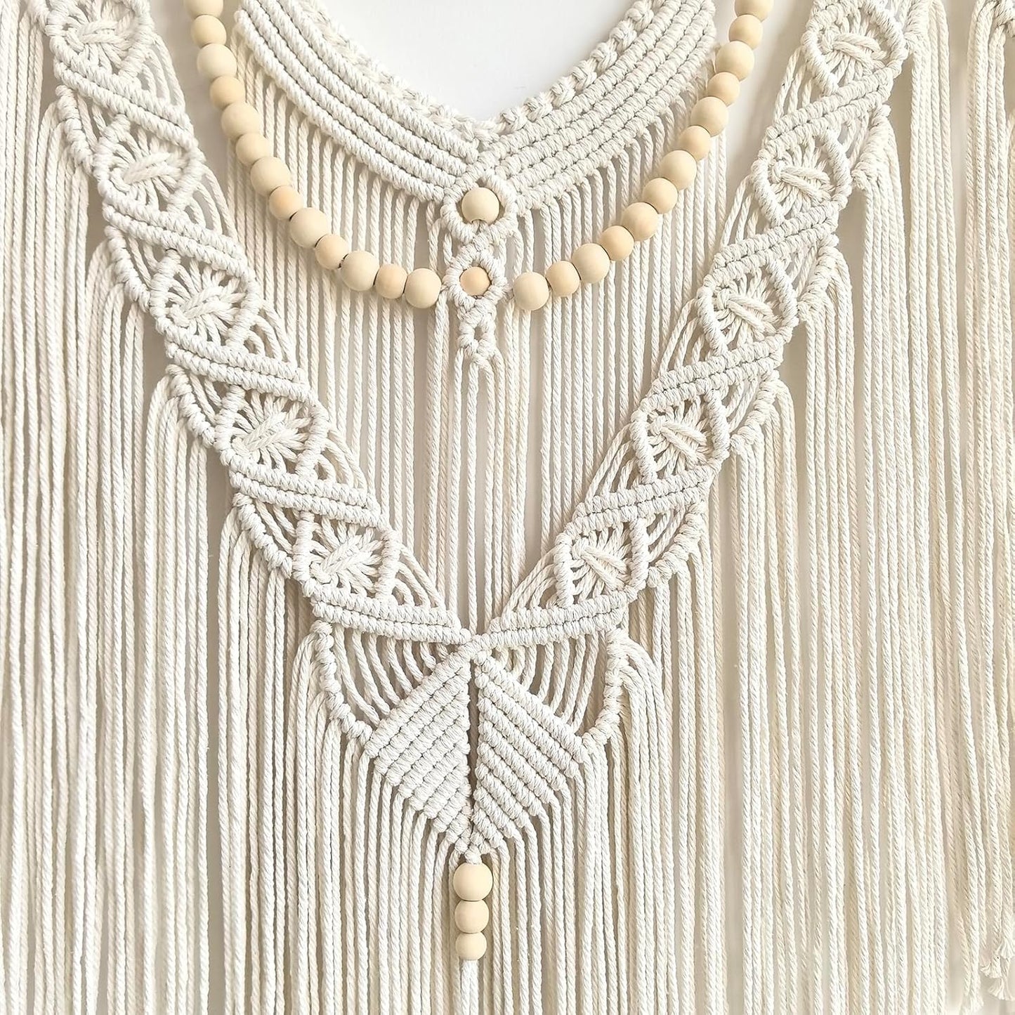 Achart Macrame Wall Hanging Large- Boho Wall Decor- large wall art- Wall Decor Living Room- Macrame Tapestry Boho Decor for Bedroom (Wooden Bead)