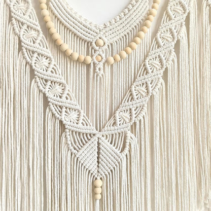 Achart Macrame Wall Hanging Large- Boho Wall Decor- large wall art- Wall Decor Living Room- Macrame Tapestry Boho Decor for Bedroom (Wooden Bead)