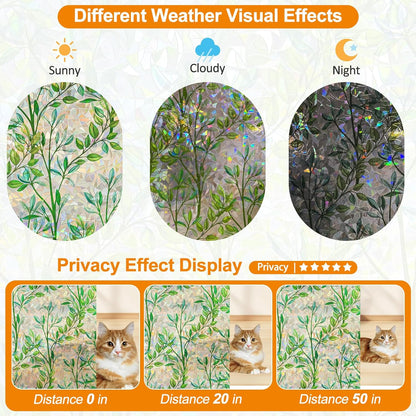 Countewol Window Privacy Film Stain Glass Window Film Rainbow Window Film Window clings Non-Adhesive Reusable Decorative for Room (Leaf Rainbow, 17.5 x 78.7 in)