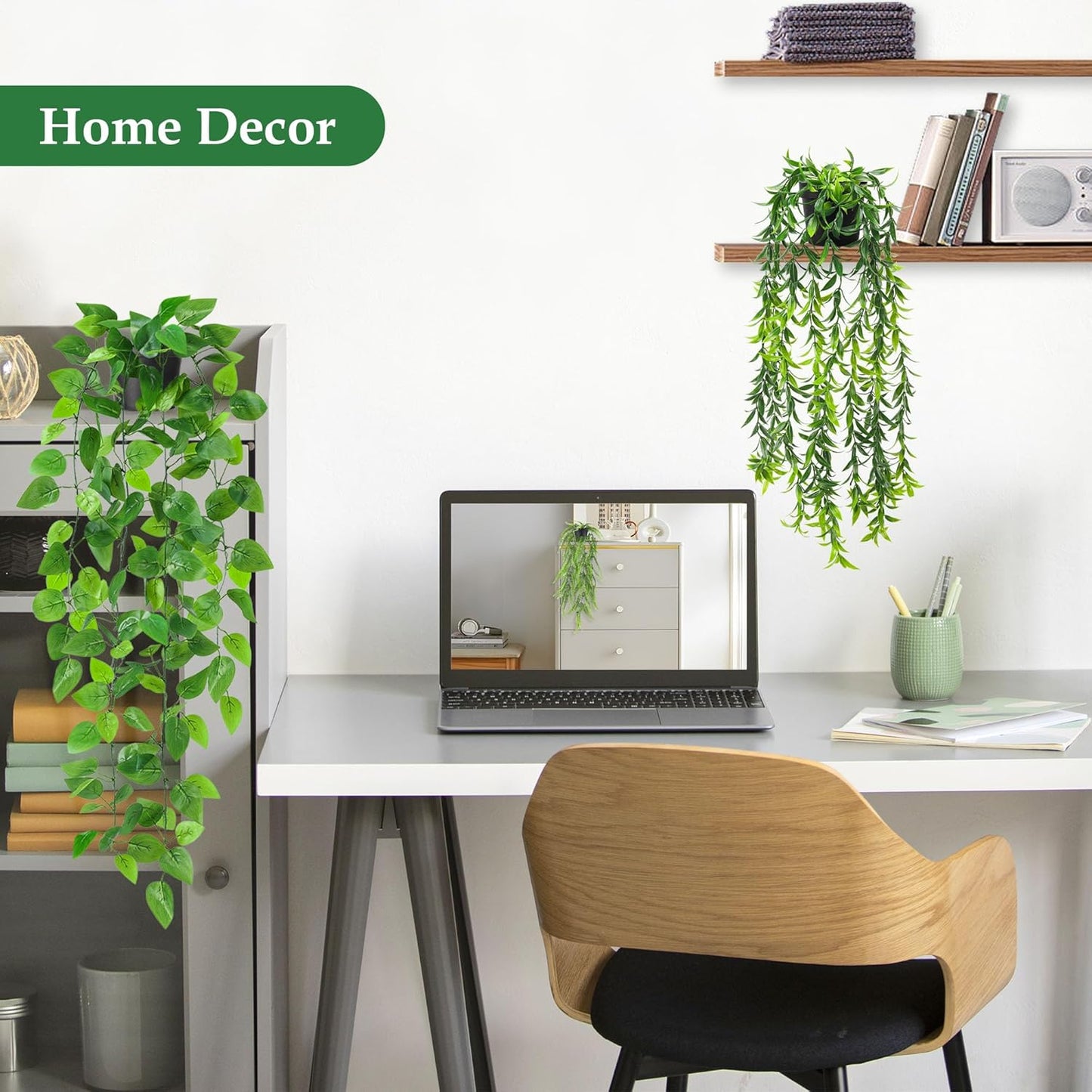 Der Rose 6Pcs Fake Plants Hanging Artificial Eucalyptus Vines Faux Potted Hanging Plants Indoor for Bathroom Kitchen Wall Shelf Outdoor Decor