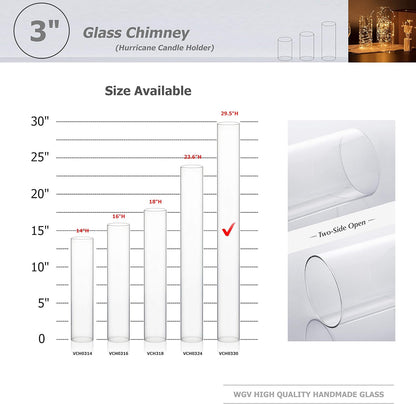 WGVI Hurricane Candle Holder Sleeve, Wide 4", Height 10", Clear Glass Cylinder Candleholder, Chimney Tube, Open Ended Candle Shade, 1 Piece - Colors A