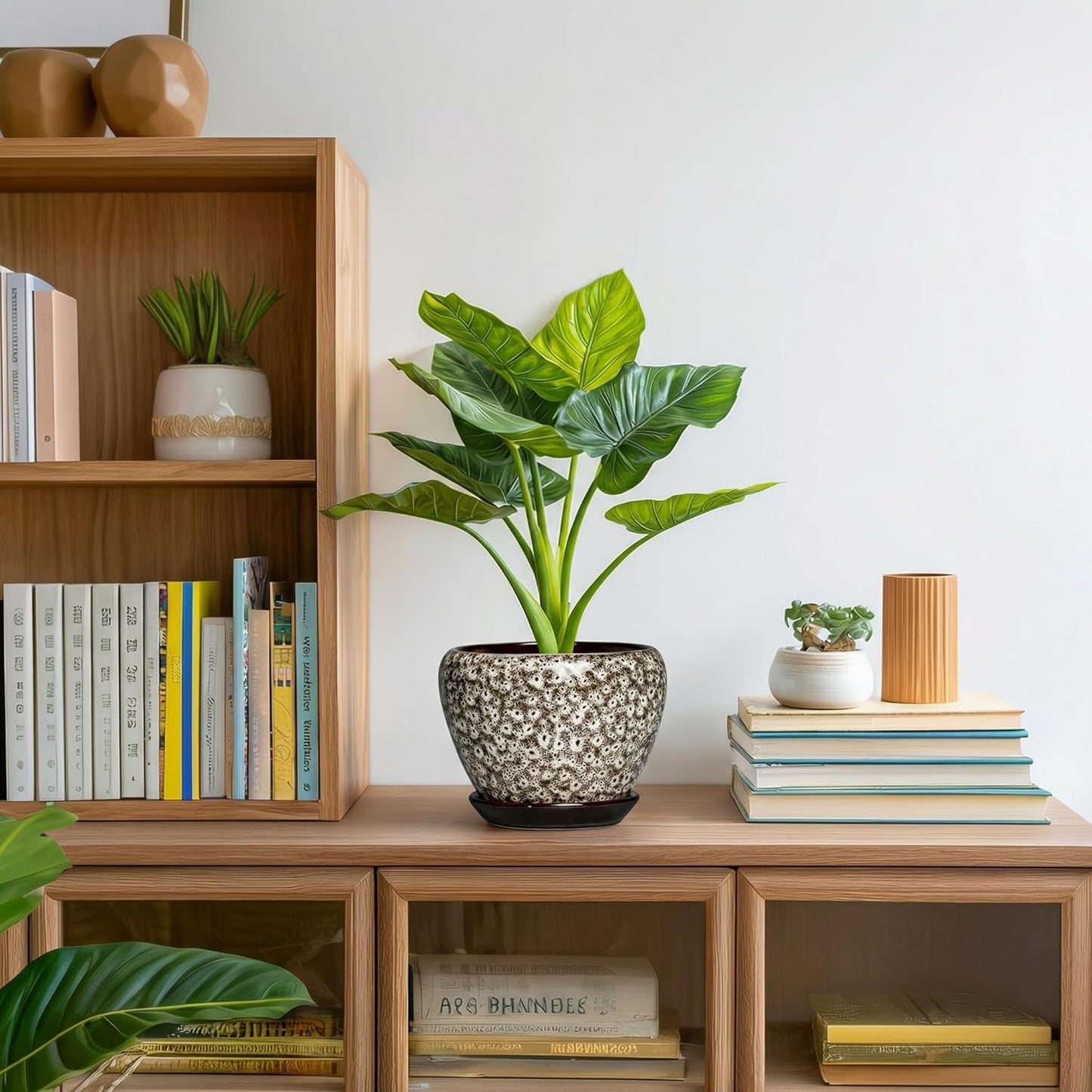 6 Inch Plant Pot - Ceramic Pots for Plants with Drainage Hole and Saucer, Round Succulent Planter Indoor Outdoor, Modern Flower Pot for Snake Plants, Home Decor, Gifts for Plant Lover, Blue