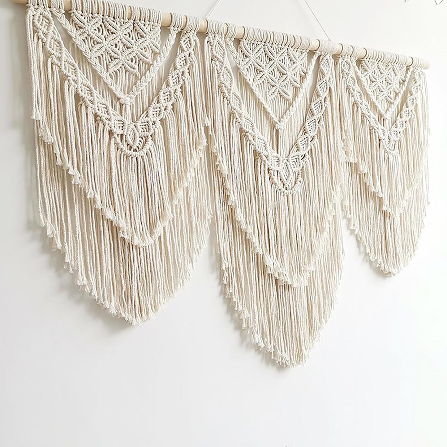 Achart Macrame Wall Hanging Large- Boho Wall Decor- large wall art- Wall Decor Living Room- Macrame Tapestry Boho Decor for Bedroom (Wooden Bead)