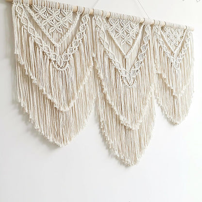 Achart Macrame Wall Hanging Large- Boho Wall Decor- large wall art- Wall Decor Living Room- Macrame Tapestry Boho Decor for Bedroom (Wooden Bead)